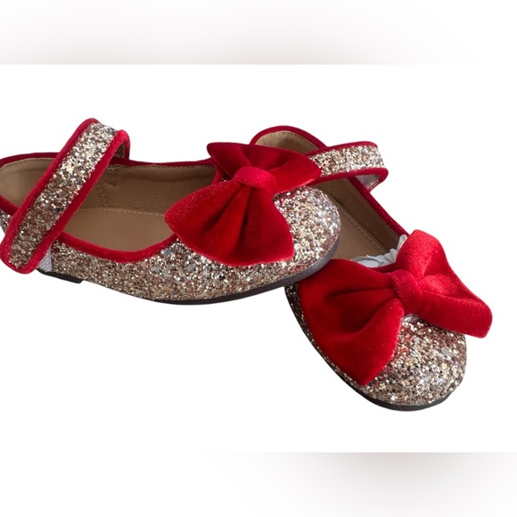 NWOT- Enchanted Toddler Girls Gold Sequined Red Velvet Mary Jane Flats SZ- 11 - Picture 6 of 13